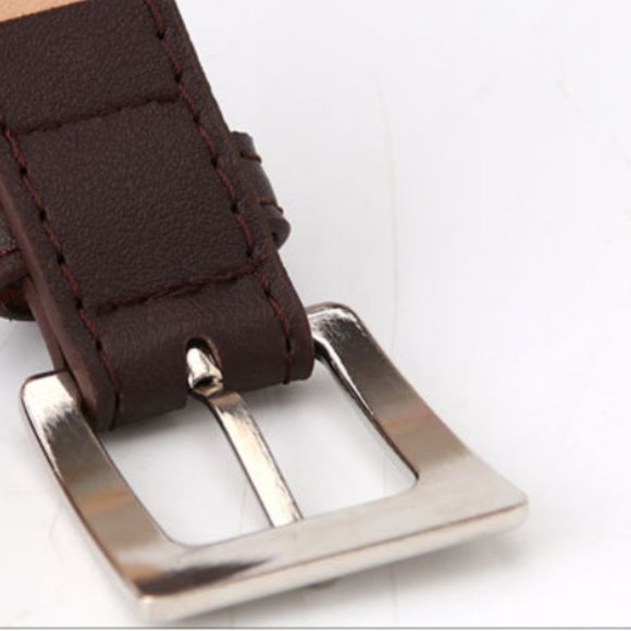 Vegan Leather Black Casual Square Buckle Belt - Picture 7 of 11